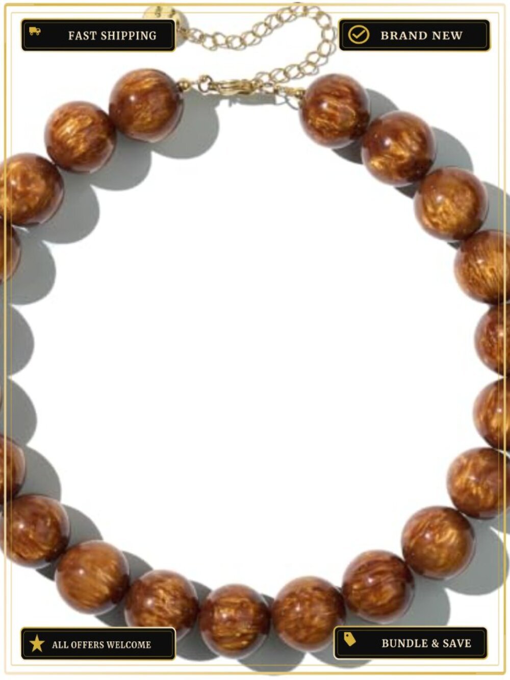 Chunky UV Cat-Eye Resin Beaded Statement Necklace, 18K Gold Plated